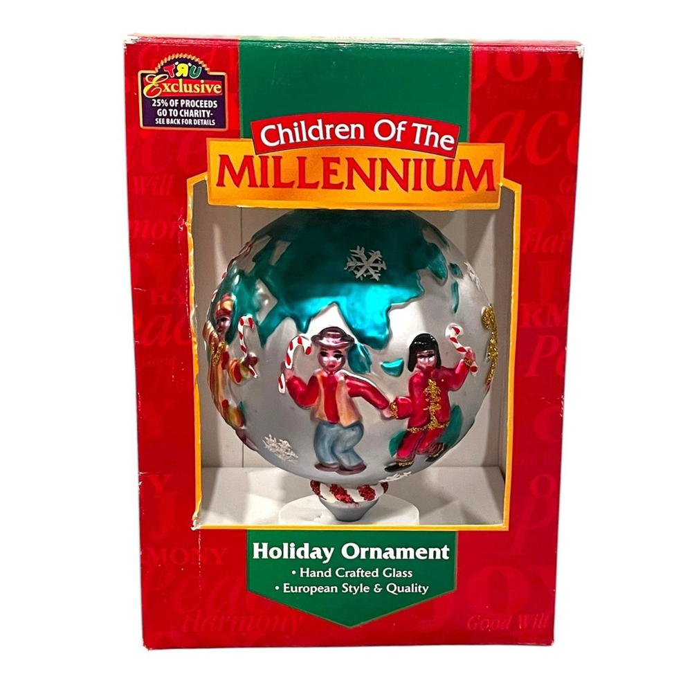 Vintage Toys R Us Children Of The Millennium Holiday Ornament Glass Handcrafted